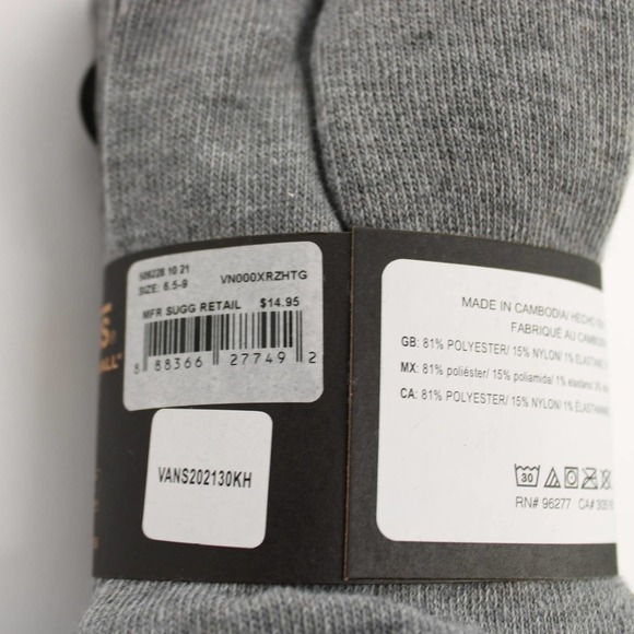 Vans Classic Crew Socks 3 Pack in Heather Grey Men’s Shoe Size 6.5-9 NEW - Picture 4 of 4
